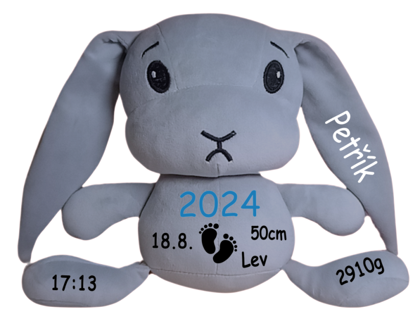 ČESKÝ 30cm plyšový králíček s potiskem - styl 3