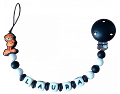 Silikonový klip na dudlík černo - bílý - Garfield