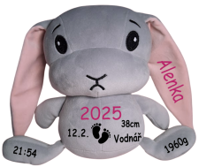 ČESKÝ 30cm plyšový králíček s potiskem - styl 3