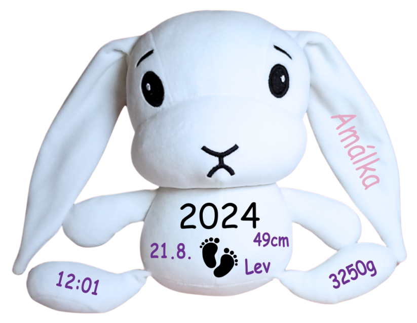 ČESKÝ 30cm plyšový králíček s potiskem - styl 3