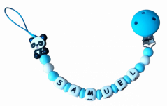 Silikonový klip na dudlík modrý - panda
