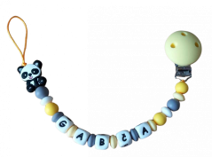 Silikonový klip na dudlík žluto - šedý - panda