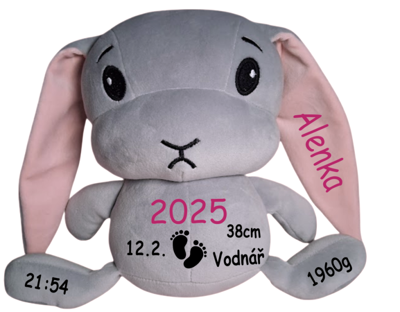 ČESKÝ 30cm plyšový králíček s potiskem - styl 3