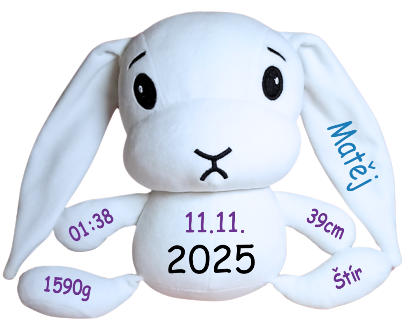 ČESKÝ 30cm plyšový králíček s potiskem - styl 2