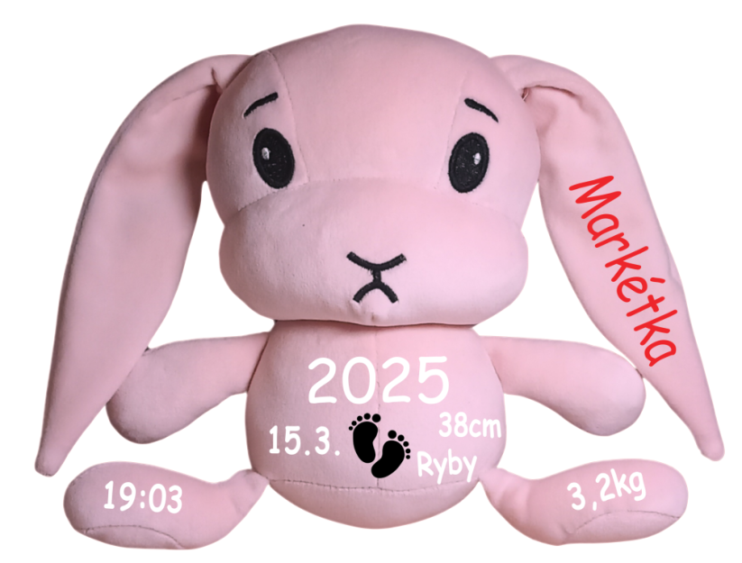 ČESKÝ 30cm plyšový králíček s potiskem - styl 3