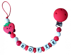 Silikonový klip na dudlík červený - jahoda