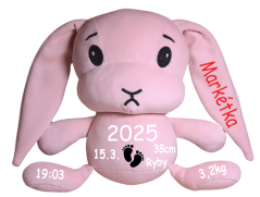 ČESKÝ 30cm plyšový králíček s potiskem - styl 3
